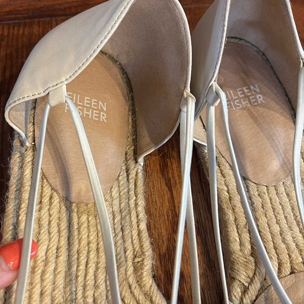 Eileen Fisher LEE whitewash leather espadrille flats elasticized straps size 11